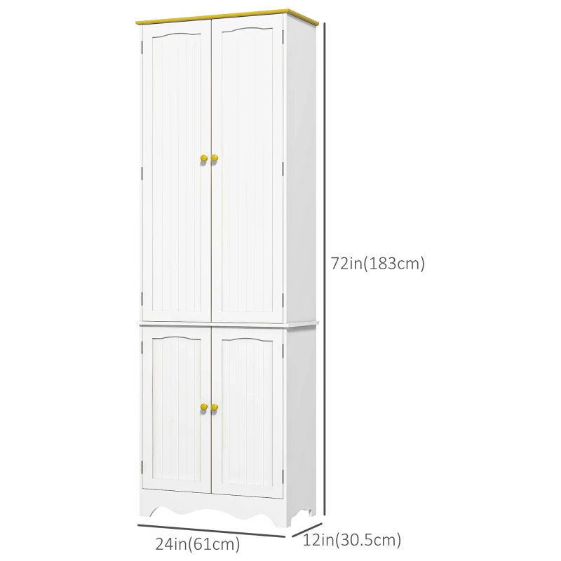 HOMCOM Freestanding Storage Cabinet, Kitchen Pantry Cabinet with 4 Shelves, 4 Doors, Kitchen Storage Cabinets for Dining Room