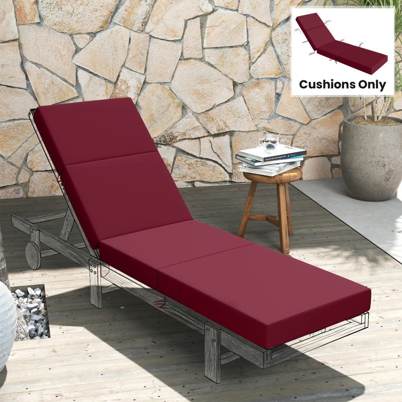 Outsunny Chaise Lounge Cushion, 4" Thick Outdoor Lounge Chair Cushion with Ties for Patio, 21" x 72", Red