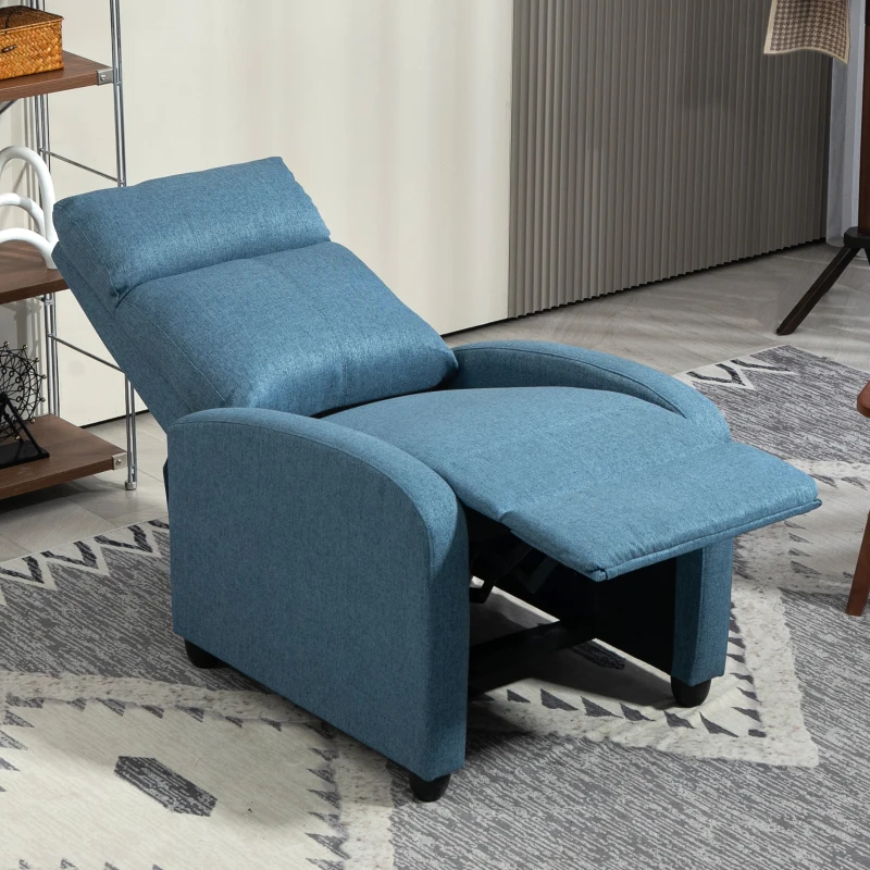 HOMCOM Fabric Recliner Chair Manual Home Theater Seating Single Reclining Sofa Chair with Padded Seat for Living Room, Blue