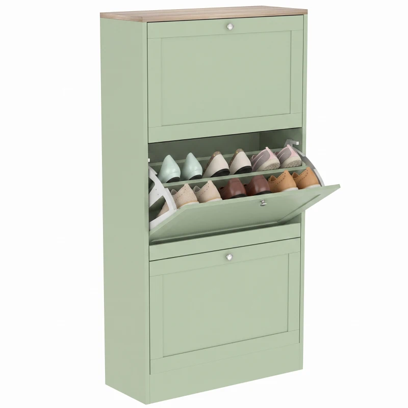 HOMCOM Modern Shoe Storage Cabinet with 3 Flip Drawers and Adjustable Shelves for 12-18 Pairs of Shoes, Green