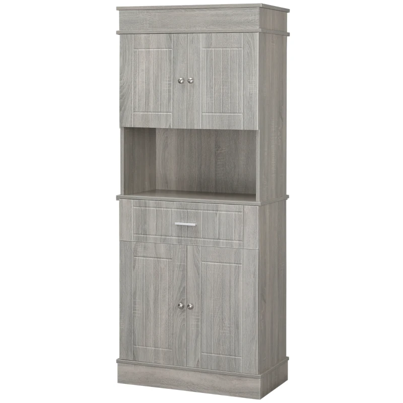 HOMCOM Freestanding Pantry Cabinet, 72" Kitchen Buffet with Utility Drawer, 2 Door Cabinets, Gray Wood Grain