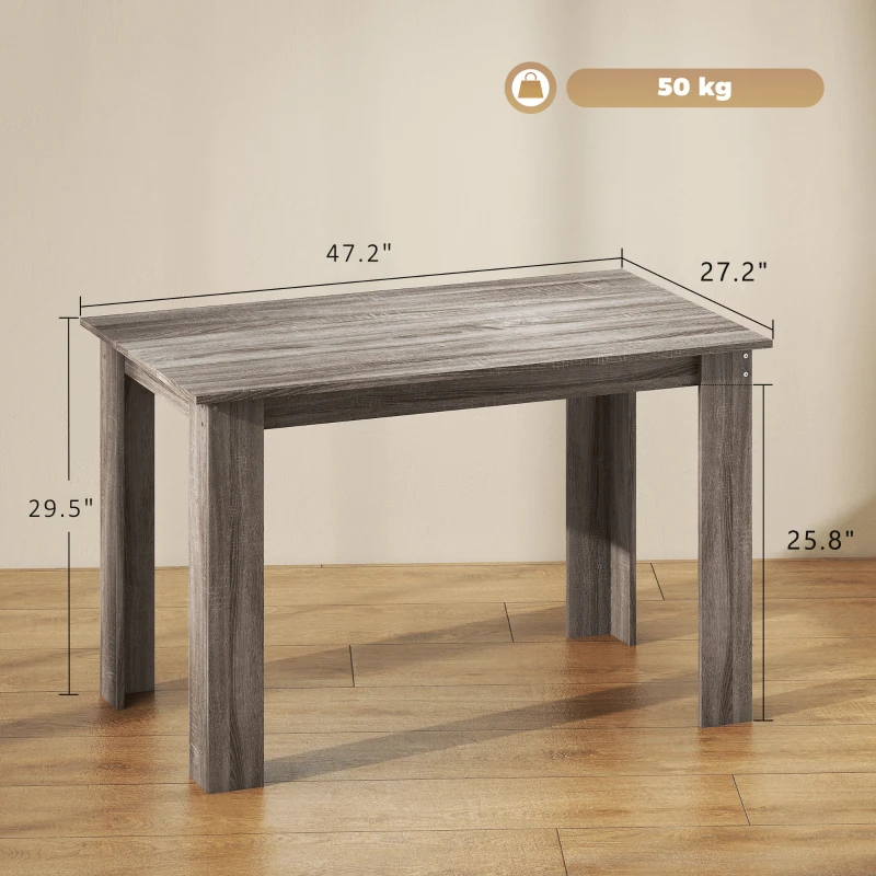 HOMCOM 47" Dining Table for 4-6 People, Modern Rectangular Kitchen Table for Dining Room, Living Room, Light Gray Wood Effect