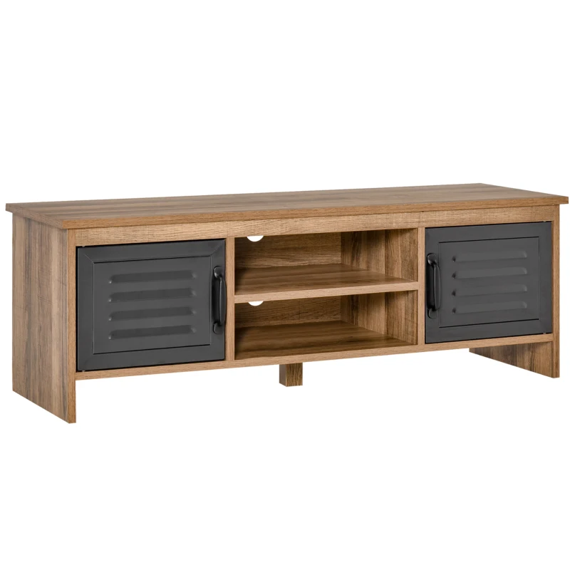 HOMCOM TV Stand Cabinet with Large Tabletop, 2 Locker Style Cupboards, 2 Storage Shelves and Elevated Base for Bedroom, Brown/Grey