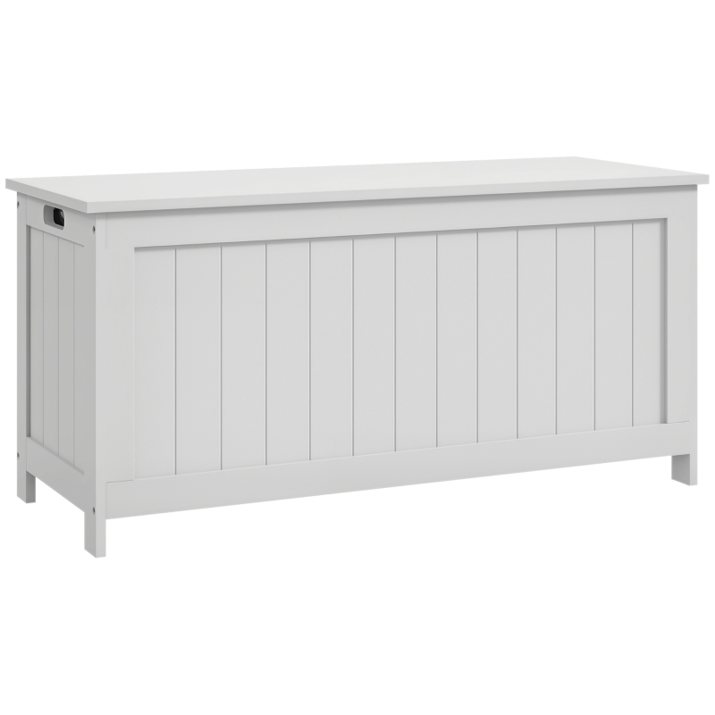 HOMCOM 39.4" Storage Trunk w/ 2 Safety Hinges, Wooden Storage Bench w/ Side Handles, Storage Chest for Playroom, White