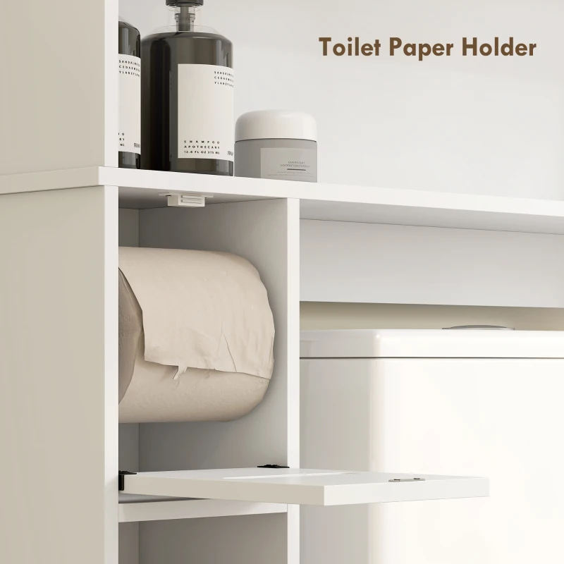 HOMCOM Over The Toilet Storage Shelf, Bathroom Organizer with Adjustable Shelf, Toilet Paper Holder for Bathroom, Laundry