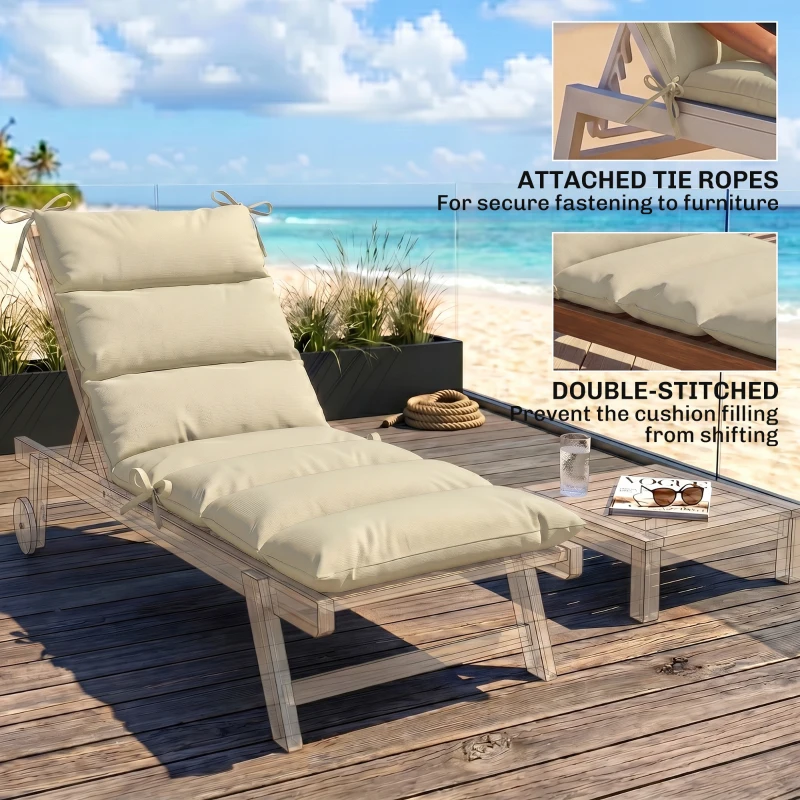 Outsunny Outdoor Lounge Chair Cushion with Zipper Reversible Chaise Lounge Cushion for Patio Indoor/Outdoor Beige