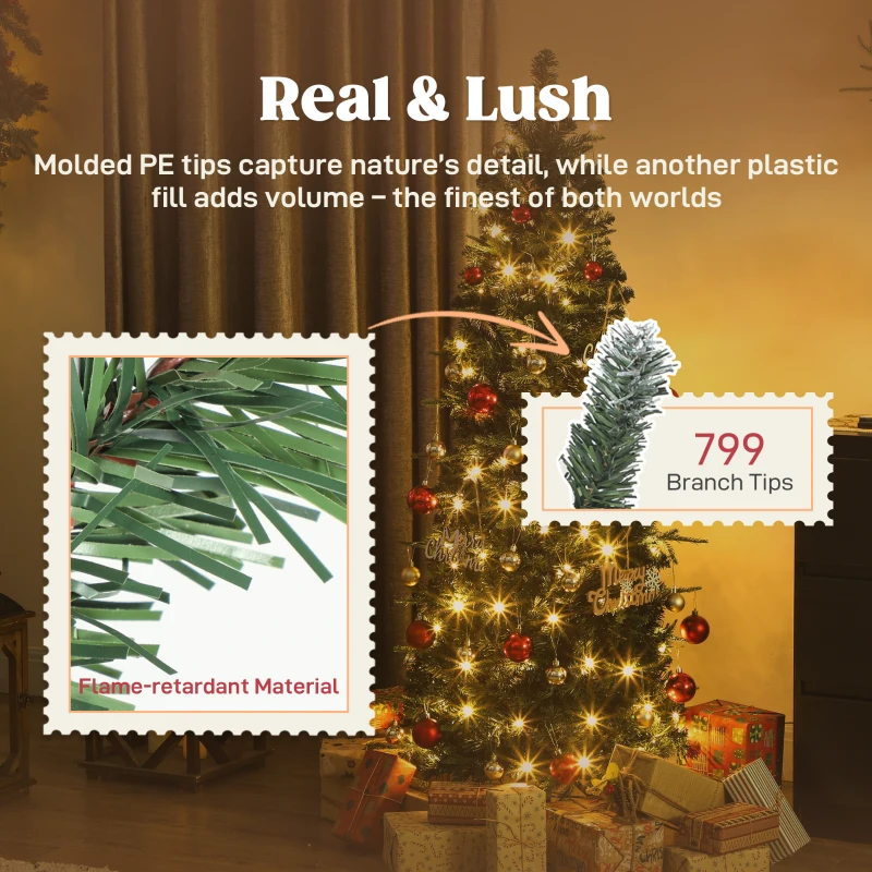 HOMCOM 5 ft Prelit Pop Up Christmas Tree, Collapsible Artificial Xmas Tree with Metal Stand for Holiday Decor, Green