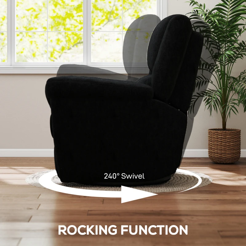 HOMCOM Power Recliner Chair, Fabric Upholstered Recliner Chair with USB Ports, Swivel and Rocking Function, Footrest, Black