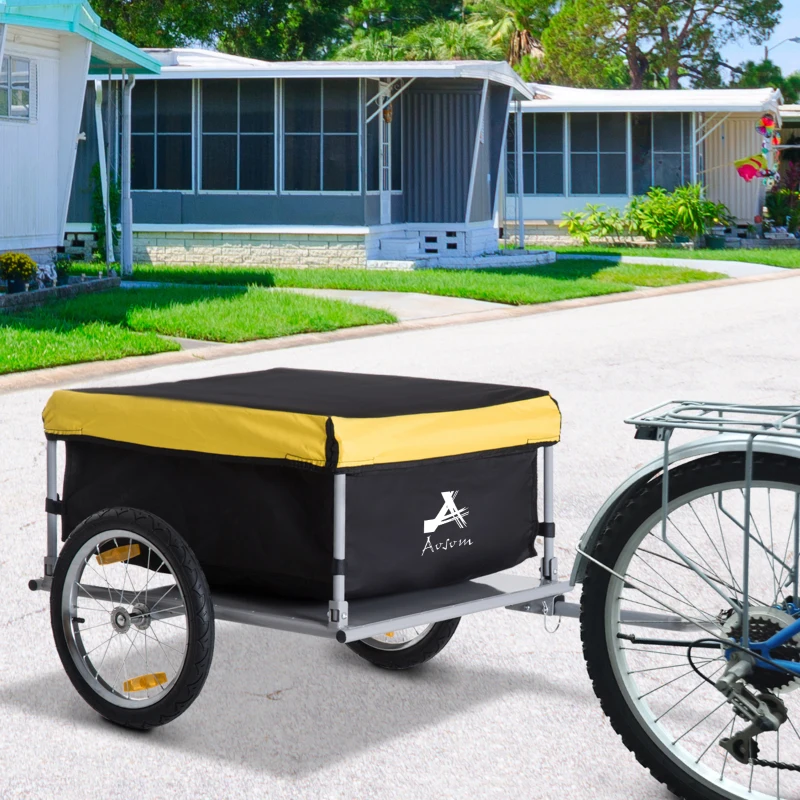 Aosom Bicycle Cargo Trailer, Two-Wheel Bike Luggage Wagon Trailer with Removable Cover, Fits 20" - 26" Bicycle Wheels, Yellow