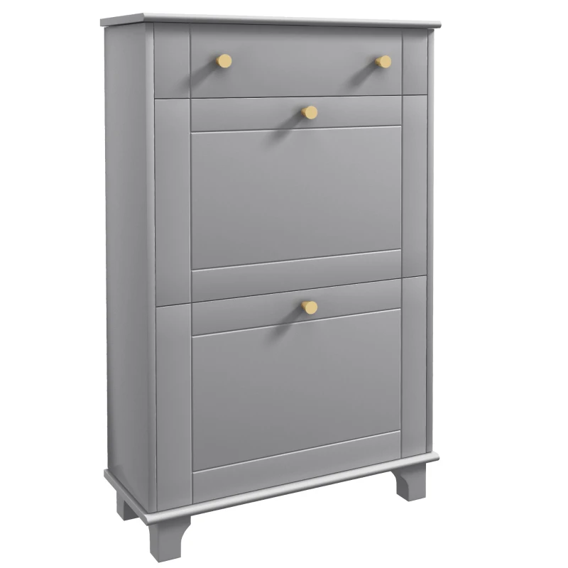 HOMCOM Slim Shoe Storage with 2 Flip Drawers and Adjustable Shelves Shoe Cabinet Organizer for 8 Pair, Grey