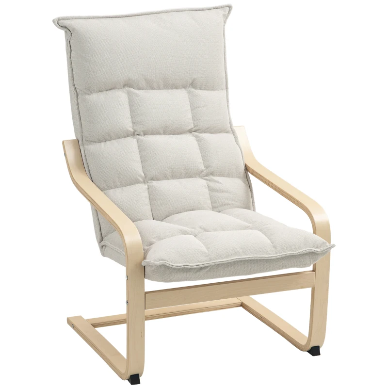 HOMCOM Modern Armchair, Upholstered Accent Chair with Curved Leg and Arm, Leisure Lounge Chair for Living Room, Cream White