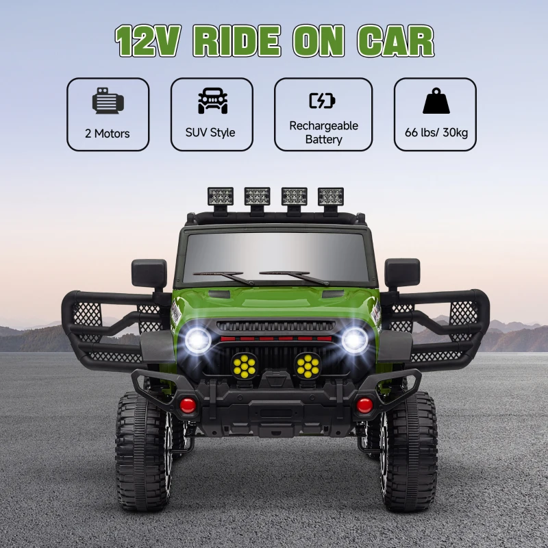 Qaba 12V Battery Powered Ride on Car, Ride on Truck w/ Remote, 4 Suspension Wheels, Music Horn Lights, Green