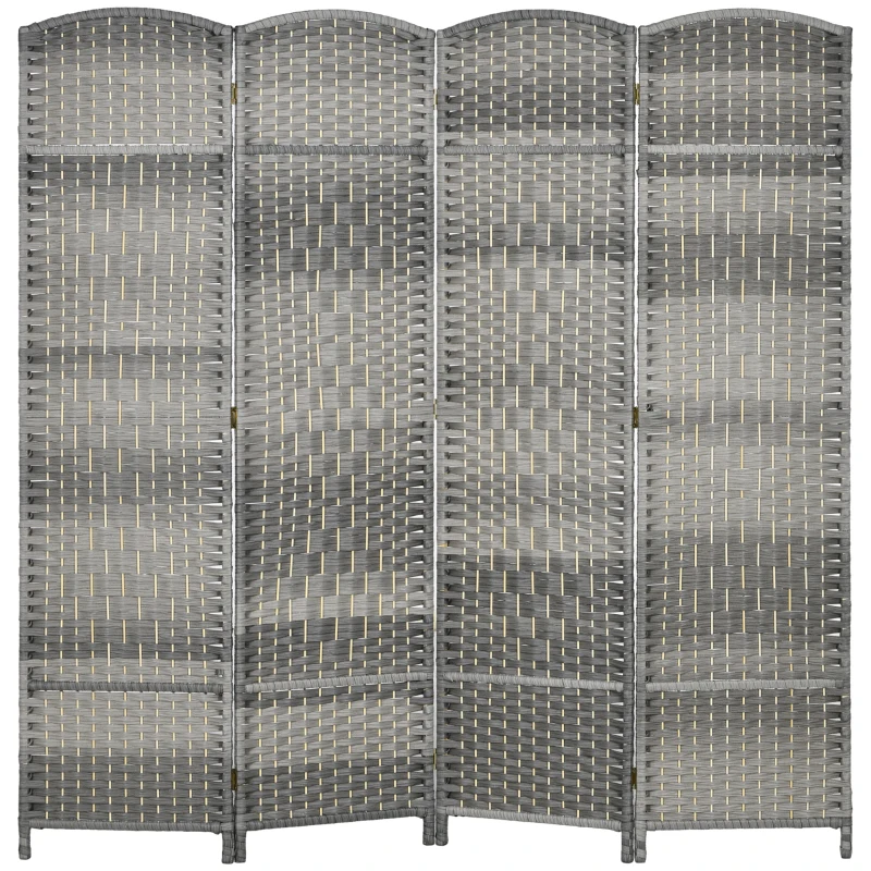 HOMCOM 6 Ft Tall Folding Room Divider, 4 Panel Portable Privacy Screen, Hand-Woven Partition Wall Divider, Mixed Grey