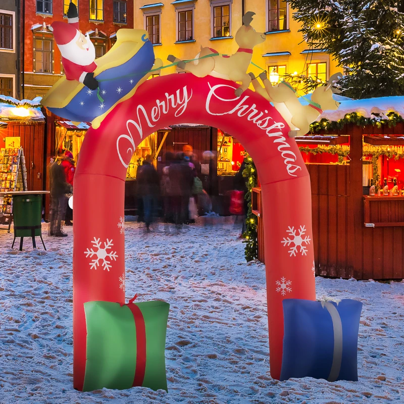Outsunny 9ft Christmas Inflatables Outdoor Decorations Arch with Santa Claus Riding a Sled, Blow-Up LED Yard Christmas Decor for Garden, Lawn, Party