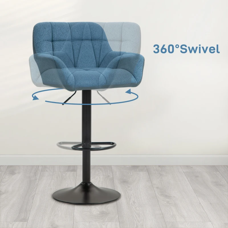 HOMCOM Swivel Barstools Set of 2 Adjustable Bar Stools with Footrest Armrests and PU Leather Back for Dining Room Dark Blue