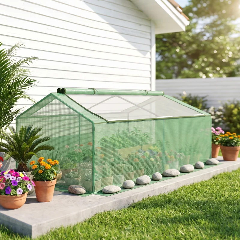 Outsunny 71" x 36" x 28" Mini Greenhouse Portable Hot House for Plants with Large Zipper Windows for Outdoor, Indoor, Garden, Green