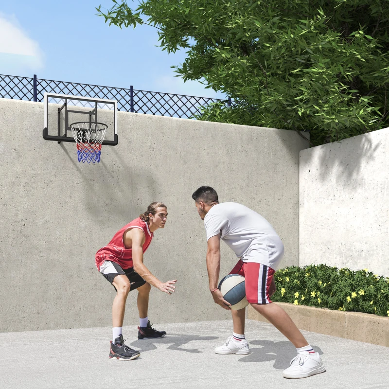 Soozier Wall Mounted Basketball Hoop, Height Adjustable Mini Basketball Hoop with 43" x 35" Backboard, 18" Steel Rim, Black