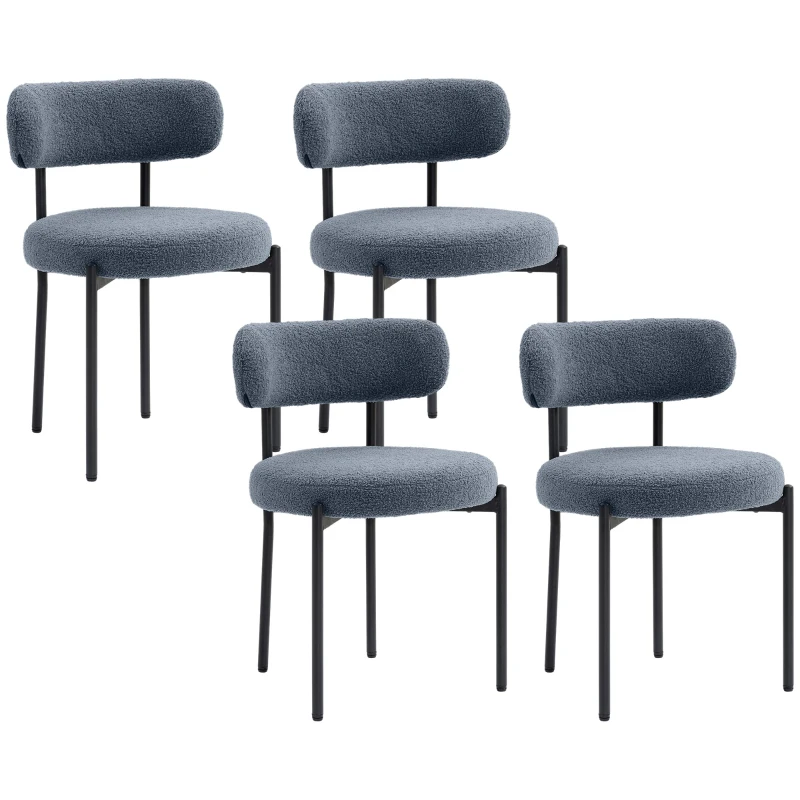 HOMCOM Round Modern Upholstered Kitchen Chairs, Boucle Dining Chairs Set of 4 with Curved Backrest and Thick Cushion, Gray