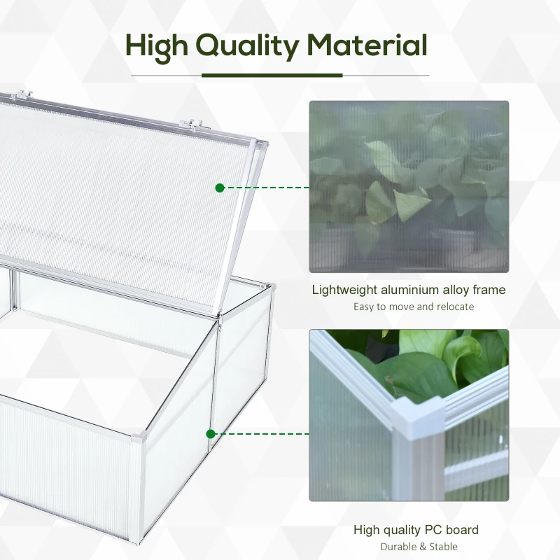 Outsunny Aluminium Cold Frame Greenhouse Garden Portable Raised Planter with Openable Top for Indoor, Outdoor, Flowers, Vegetables, Plants, 39" x 39" x 19"