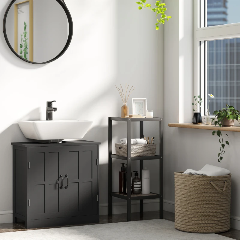 kleankin Bathroom Sink Cabinet, Pedestal Sink Cabinet with Adjustable Shelf, Black