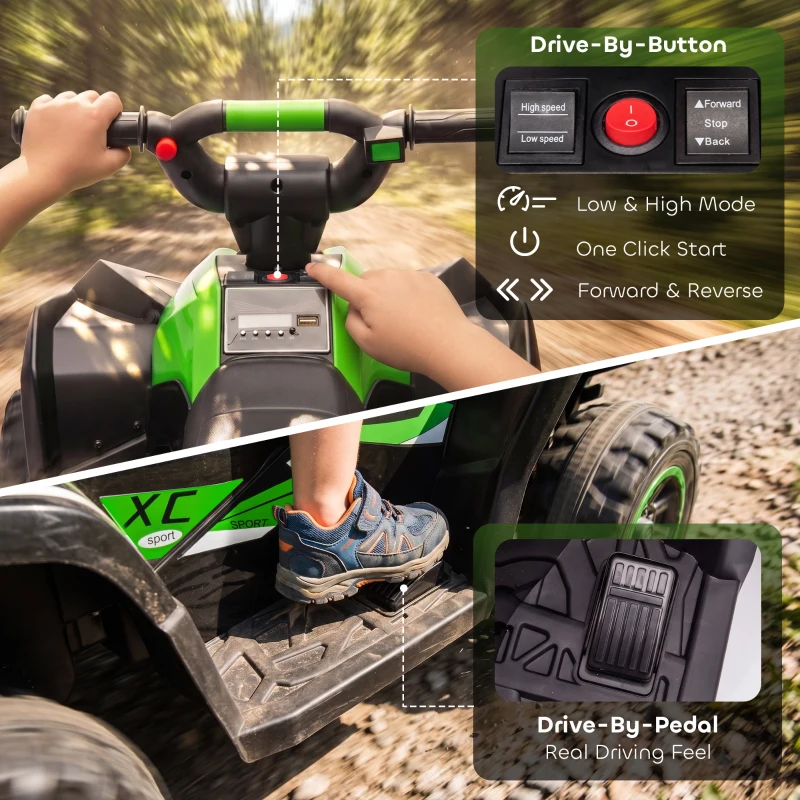 Aosom Kids ATV 4 Wheeler, 12V Kids Ride On Toy with Dual Motors, High & Low Speed, Music, Headlights, Up to 3.7 MPH, Green