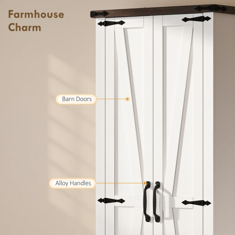 HOMCOM 71" Pantry Cabinet, Kitchen Storage Cabinet with Adjustable Shelves, Barn Doors and Drawer for Dining Room, White