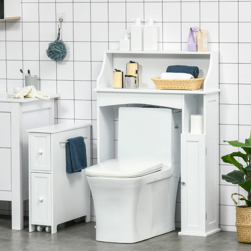 kleankin Over The Toilet Storage, Bathroom Organizer with Adjustable Inner Shelf, and Door Cabinet, White