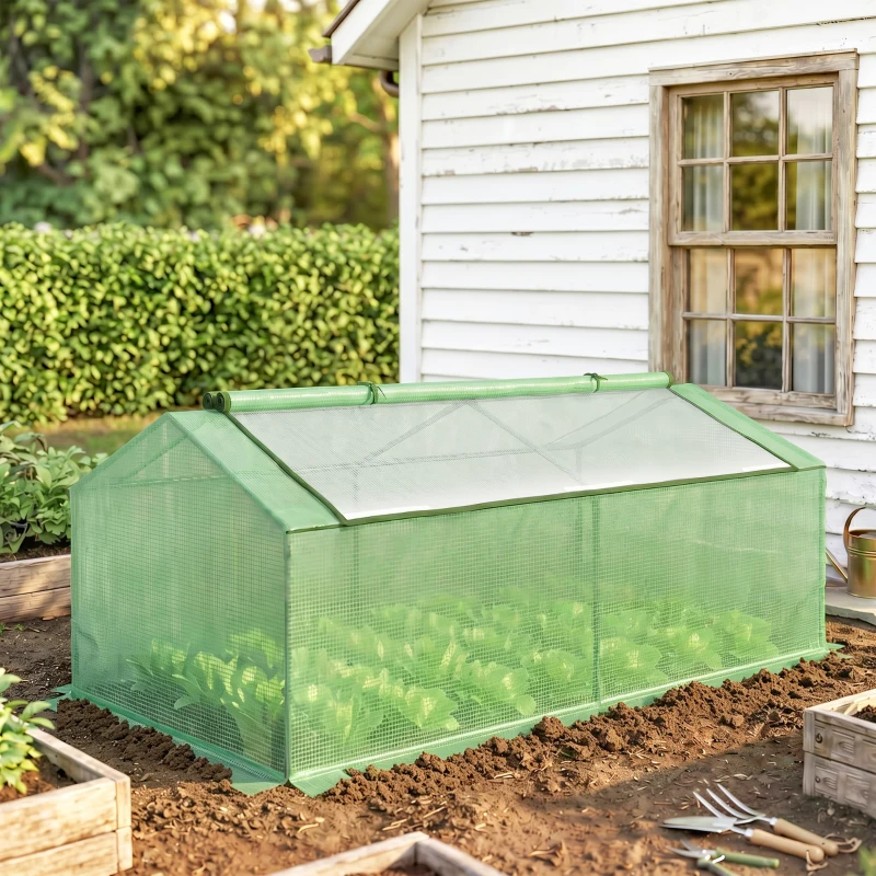Outsunny 71" x 36" x 28" Mini Greenhouse Portable Hot House for Plants with Large Zipper Windows for Outdoor, Indoor, Garden, Green