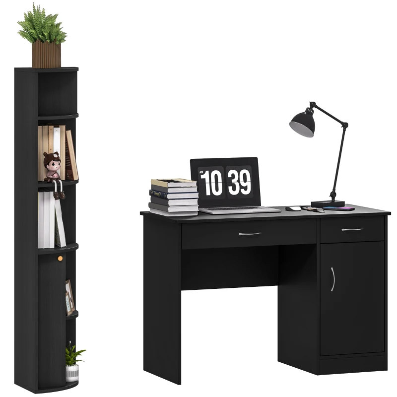 HOMCOM Computer Desk and Bookcase Set, Study Table with Adjustable Shelf, Bookshelf with Open Compartments and Cabinet, Black