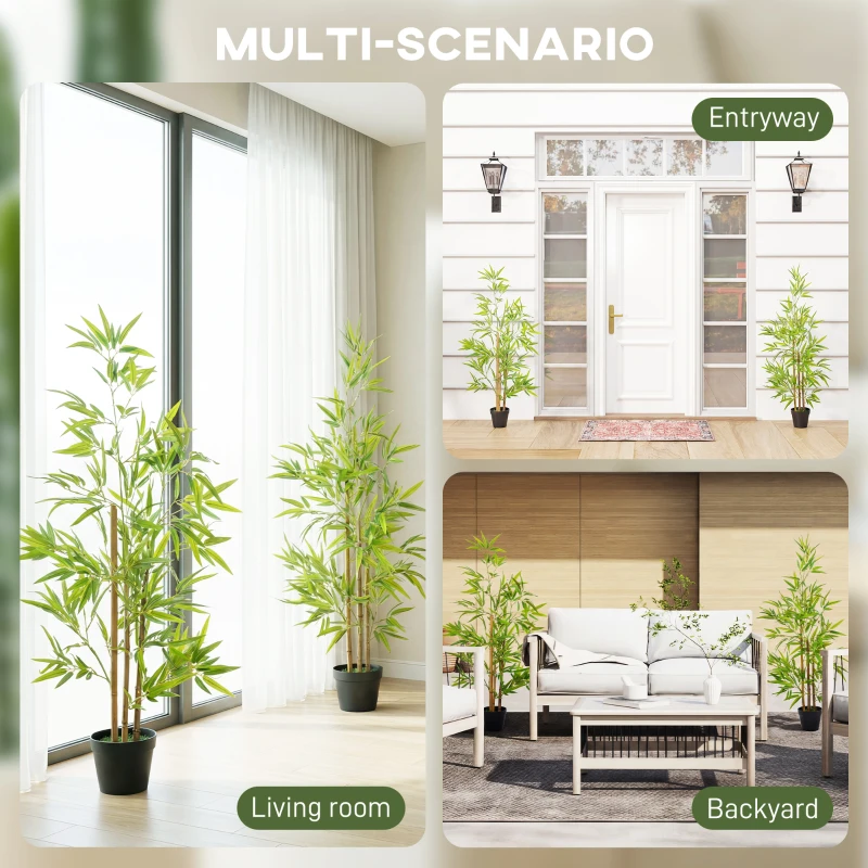 Outsunny Artificial Bamboo Tree, 4ft Fake Tree with Realistic Leaf and Natural Trunk, Decorative Plant in Nursery
