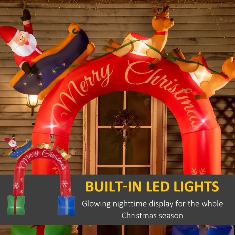 Outsunny 9ft Christmas Inflatables Outdoor Decorations Arch with Santa Claus Riding a Sled, Blow-Up LED Yard Christmas Decor for Garden, Lawn, Party