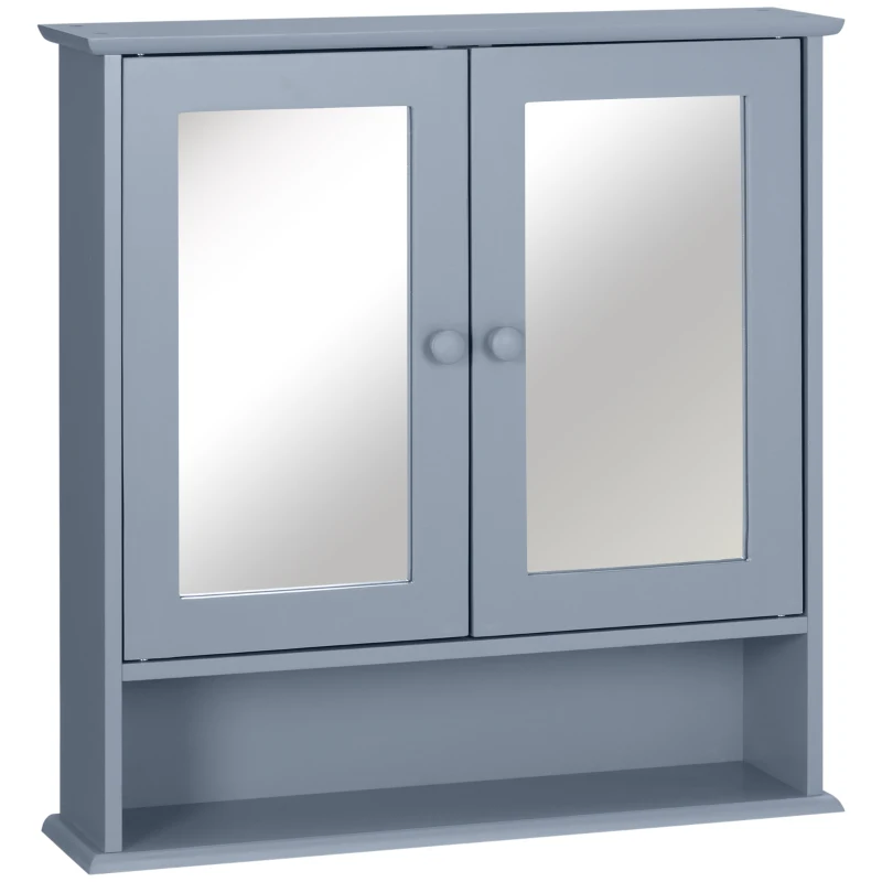 kleankin Medicine Cabinet, Wall-Mounted Medicine Cabinet with Mirror with Double Doors, Open Shelf, and Adjustable Shelf, Modern Bathroom Wall Cabinet, Grey