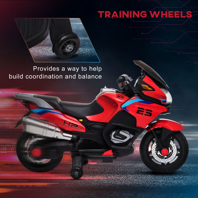 Aosom 12V Kids Electric Motorcycle with Training Wheels, Battery Power Ride on Motorbike, High-Traction at 3.7 Mph Top Speed, with Light Music, Red
