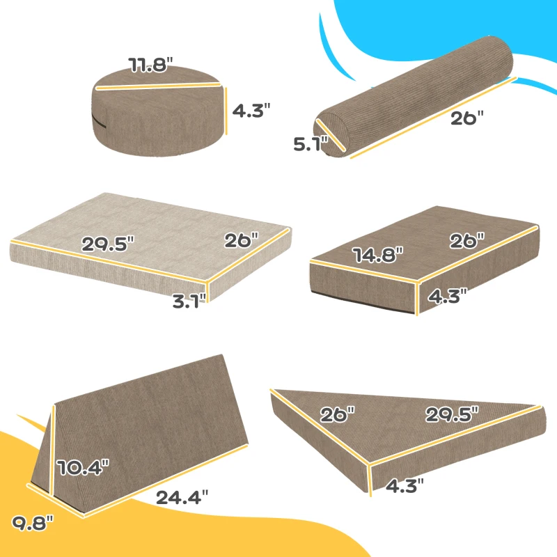 Qaba 12 Pieces Kids Foam Climbing Blocks with Washable Cover for Toddlers, Khaki