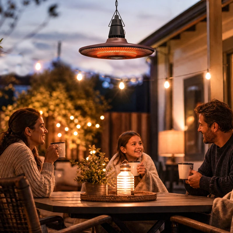Outsunny 1500W Electric Patio Heater, IP65 Hanging Infrared Carbon Fiber Tube Outdoor Heater with Remote Control, Brown