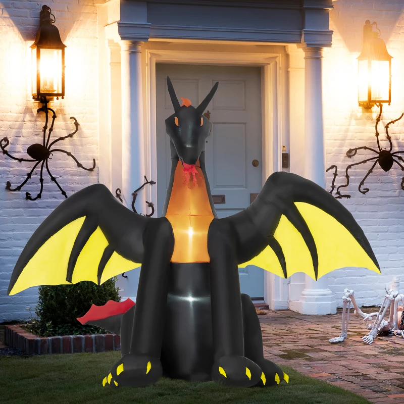 Outsunny 6ft Inflatable Halloween Giant Animated Fire & Ice Dragon with Wings, Blow Up LED Yard Display Indoor Outdoor for Garden, Lawn, Party, Holiday