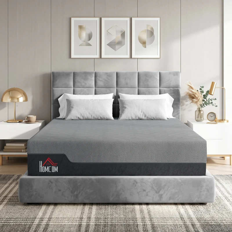 HOMCOM Queen Mattress, 12 Inch Memory Foam Mattress for Pressure Relief, Graphene Gel Cooling Copper Bed in a Box, Made in USA