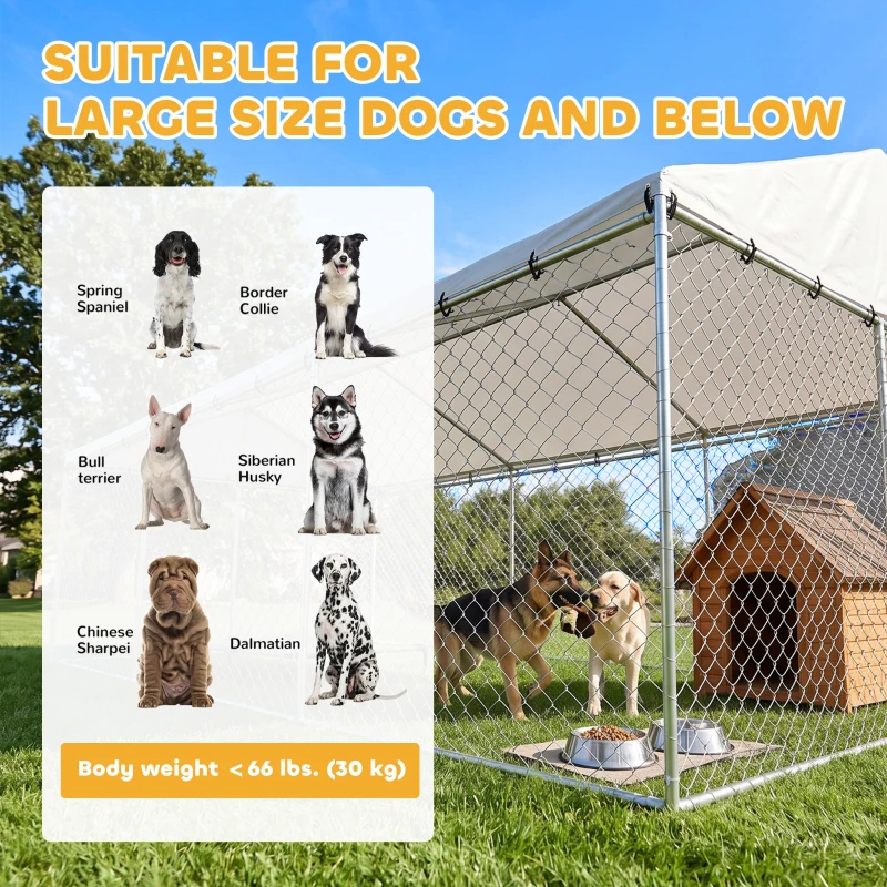 PawHut Heavy Duty Outdoor Dog Kennel with Waterproof Roof, 2 Secure Latches, Chain Link Dog Run for Backyard, 20' x 15' x 8'