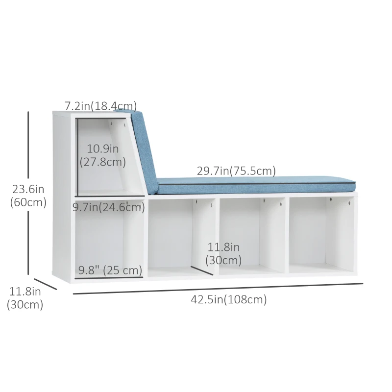 HOMCOM Multi-Purpose Bookshelf with 5 Cubes, 5-Cubby Bookcase with Cushioned Reading Nook and Storage Shelves, Blue