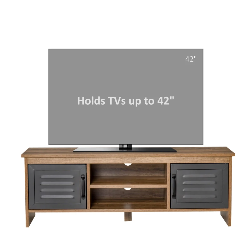 HOMCOM TV Stand Cabinet with Large Tabletop, 2 Locker Style Cupboards, 2 Storage Shelves and Elevated Base for Bedroom, Brown/Grey