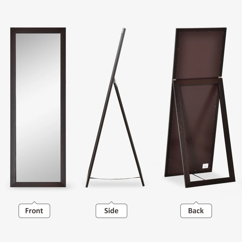 HOMCOM 58" x 20" Full Length Mirror with Frame, Floor Standing Mirror, Rectangular Full Body Mirror for Bedroom, Living Room, Brown