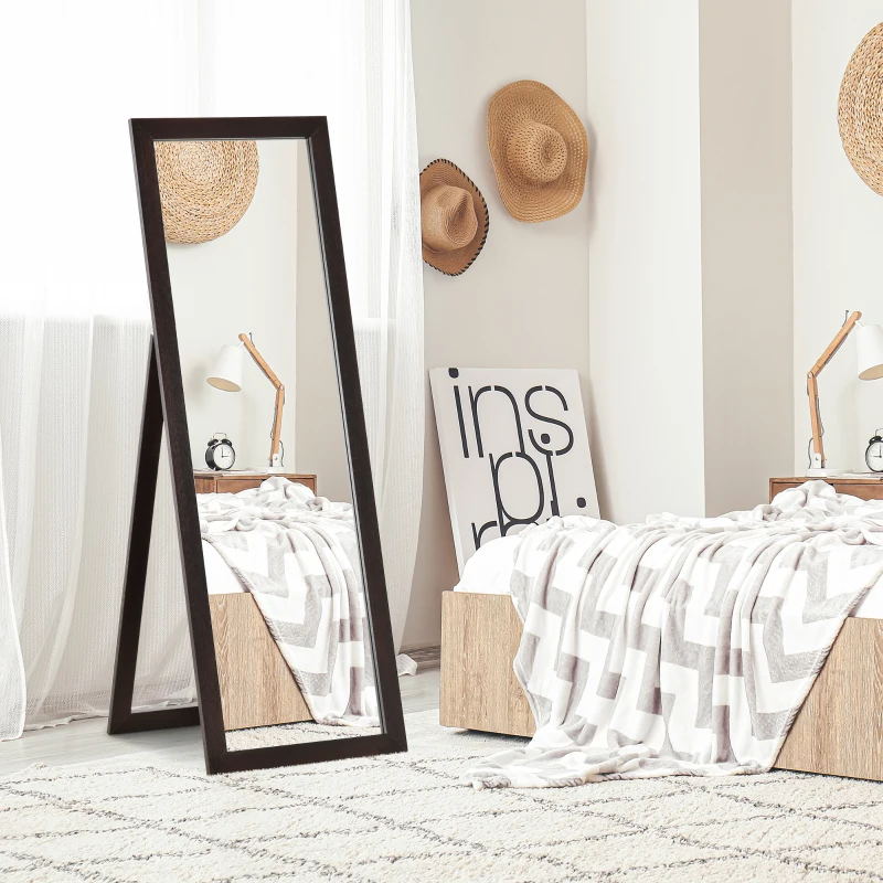 HOMCOM 58" x 20" Full Length Mirror with Frame, Floor Standing Mirror, Rectangular Full Body Mirror for Bedroom, Living Room, Brown
