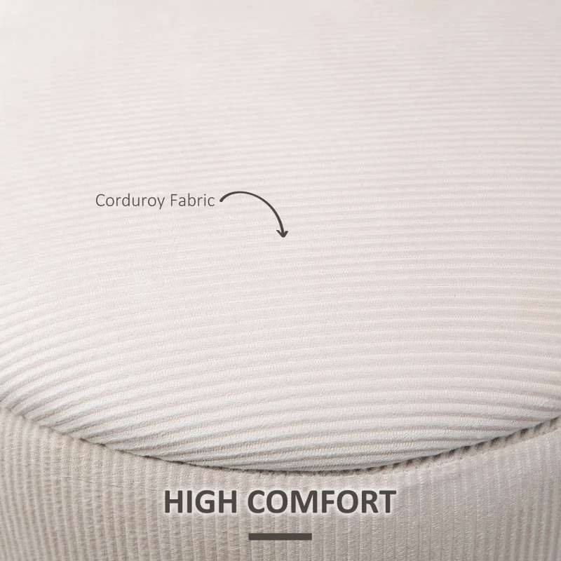HOMCOM Corduroy Stool, Ottoman with Storage Set of 2, Removable Wood Lid, Hidden Space, Cream White