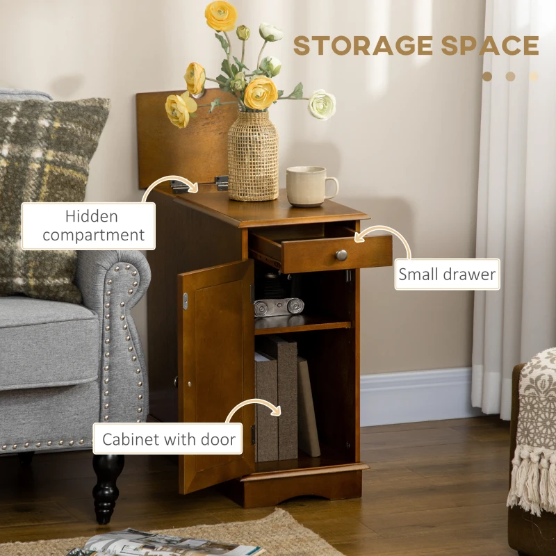 HOMCOM Flip Top End Side Table with Storage Drawer and Cabinet, 11.5" x 24" x 24.25", Espresso