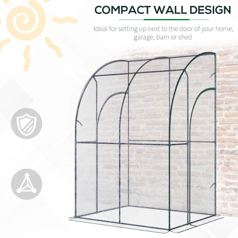 Outsunny 5' x 4' x 7' Lean-to Greenhouse, Walk-in Wall Mounted Hot House & Plant Nursery with 2 Zippered Roll Up Doors, Sloping PVC Cover, Green and Clear