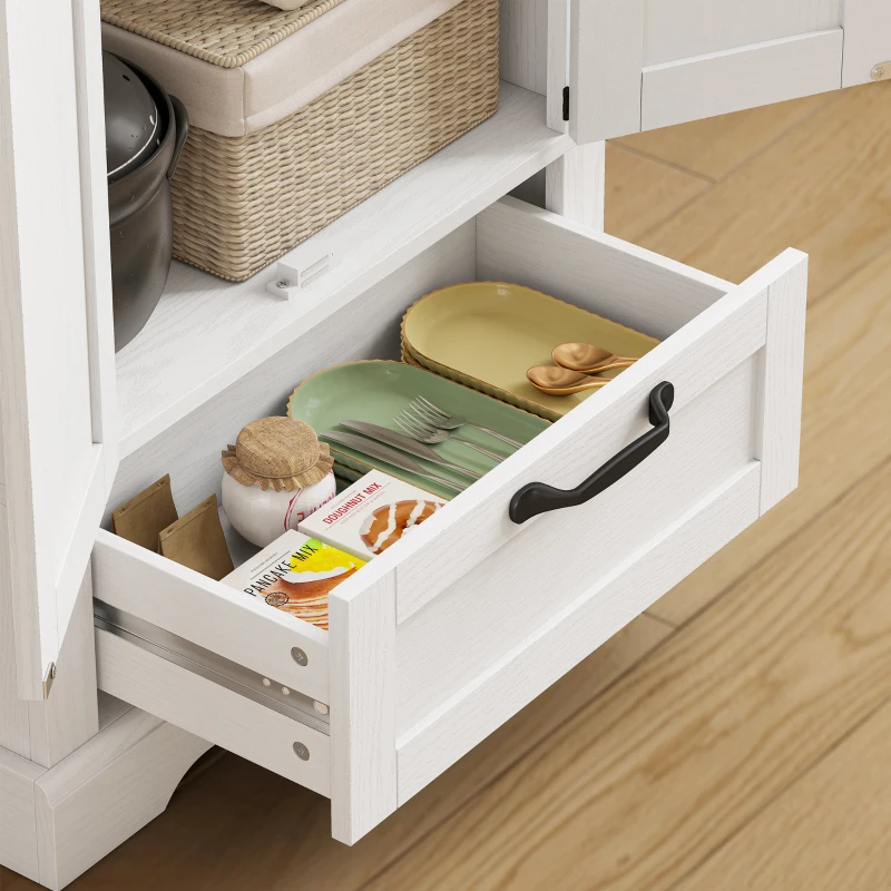 HOMCOM 71" Pantry Cabinet, Kitchen Storage Cabinet with Adjustable Shelves, Barn Doors and Drawer for Dining Room, White