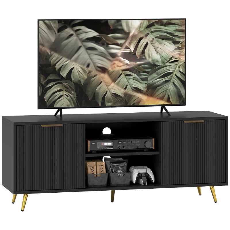 HOMCOM TV Stand with Storage for 55 Inch TV, Modern TV Cabinet with 2 Open Shelves and 2 Cabinets for Living Room, Black