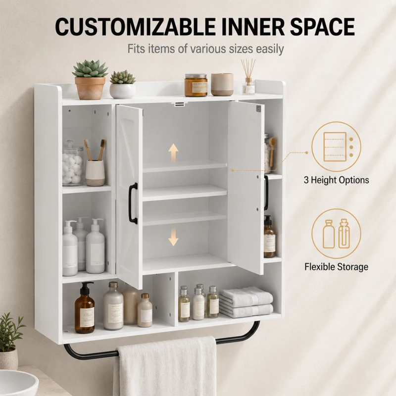 HOMCOM Bathroom Wall Cabinet, Medicine Cabinet Wall Mounted with Open and Hidden Storage Space for Bathroom, White