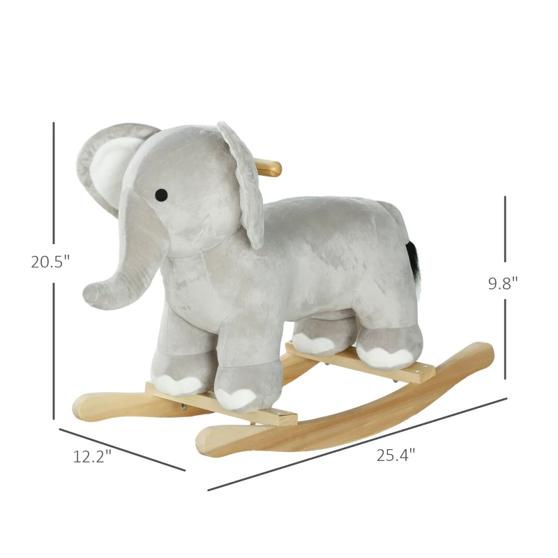 Qaba Kids Rocking Animal, Elephant Rocker with Realistic Sounds, Plush Ride on Toy for Years 2-4, Gray