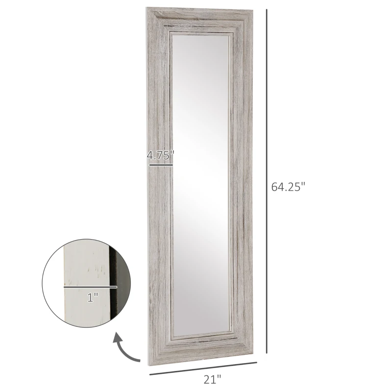 HOMCOM Rustic Wall Hanging and Leaning Floor Full Length Mirror, Gray